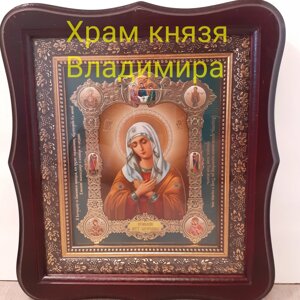 Ікона Розчулення Пресвятої Богородиці, лик 15х18 см, в темному дерев'яному кіоті