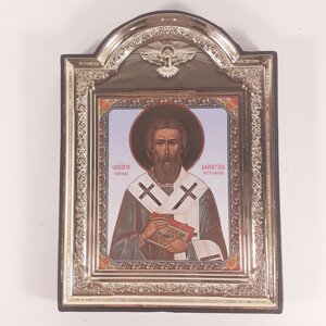 Ікона Валентин святий мученик, лик 10х12 см, у пластиковій чорній рамці