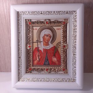 Ікона Валентина свята мучениця, лик 10х12 см, у білому дерев'яному кіоті з камінням