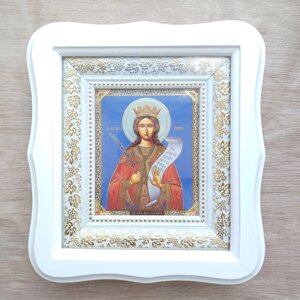 Ікона Варвара свята великомучениця, лик 10х12 см, у білому фігурному дерев'яному кіоті