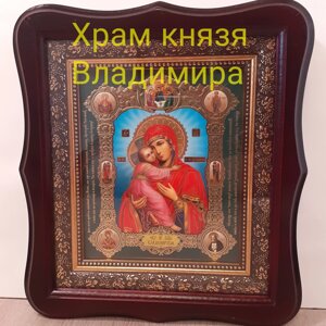 Ікона Володимирська Пресвятої Богородиці, лик 15х18 см, у темному дерев'яному кіоті