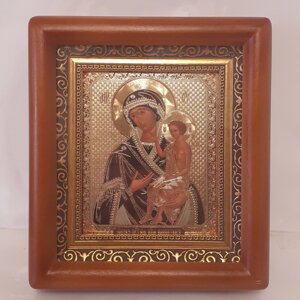 Ікона Виховання Пресвята Богородиця, лик 10х12 см, у коричневому дерев'яному кіоті