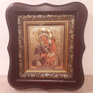 Ікона Пресвята Богородиця Виховання, лик 10х12 см, в темному дерев'яному кіоті