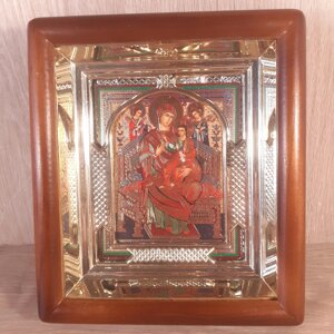 Ікона Всецариця Пресвята Богородиця, лик 10х12 см, у прямому прямому дерев'яному кіоті з арочним багетом