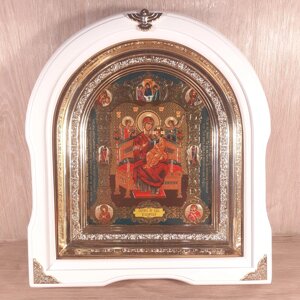 Ікона Всецариця Пресвята Богородиця, лик 15х18 см, у білому дерев'яному кіоті, арка