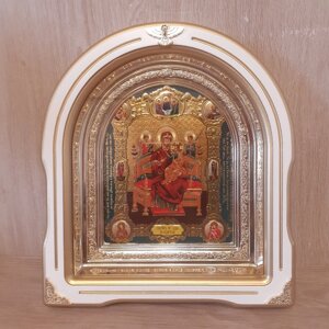 Ікона Всецариця Пресвята Богородиця, лик 15х18 см, у білому дерев'яному кіоті зі вставками, арка