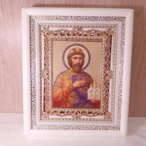 Ікона Ярослав Мудрий святий благовірний князь, лик 15х18 см, в білому кіоті з камінням