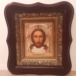 Нерукотворний образ Ісуса Христа, лик 10х12 см, в темному дерев'яному кіоті