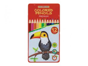 Набір кольорових олівців CFS Premium "Папуга" 12pcs тригранно з місцем d/підпису в металевому покаранні.