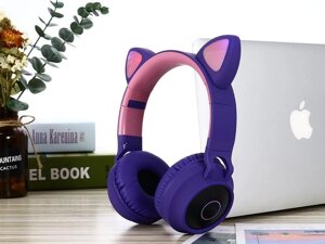 Bluetooth-навушники котячими вушками дитяча гарнітура з підтримкою microSD і блютус фіолетова BT028F