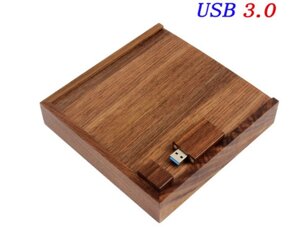 Флешка JASTER USB 3.0 32 ГБ дерев'яна в коробці під фото та флешку 10х15 без логотипа темне дерево