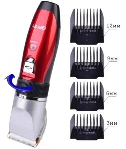 Машинка для стриження волосся й бороди тример Gemei GM 6001 червоний 2 акумулятори