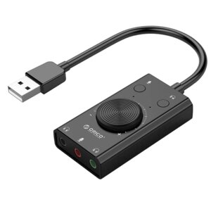 ORICO SC2 зовнішня USB звукова карта 3в1 з регулюванням гучності для ноутбука або комп'ютера