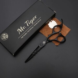Перукарські прямі напівергономічні ножиці для стрижки чорний 5.5 дюйма Mr Tiger