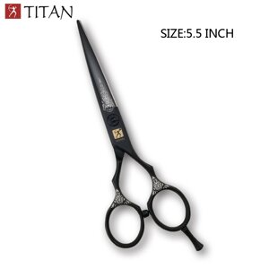 Професійні перукарські ножиці для стрижки чорні з візерунком 5.5 дюйма TITAN H560