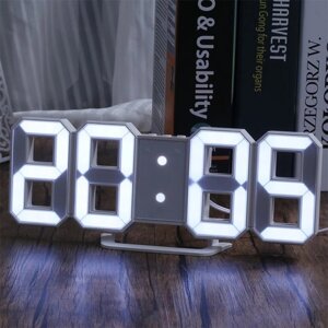 Настільний електронний годинник LY 1089, будильник, термометр, біле підсвічування