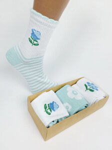 Весняні бавовняні жіночі шкарпетки в коробці 3 пари, розмір 36-41