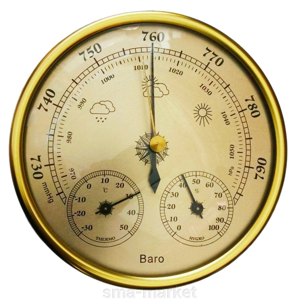 Барометр з вбудованими гігрометром і термометром BARO (Метеостанція) від компанії sma-market - фото 1