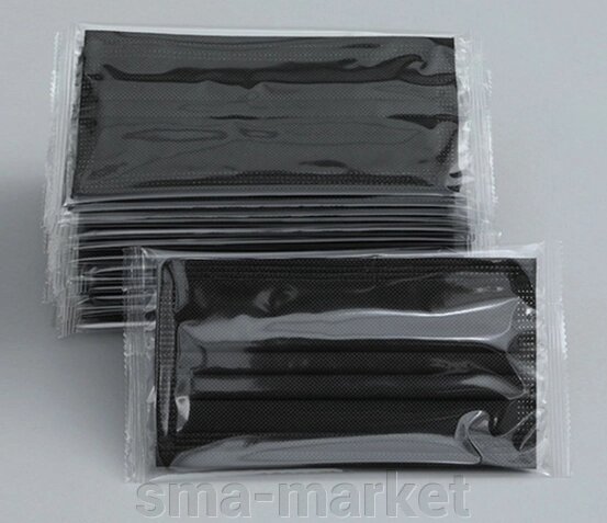 Маска одноразова в  ІНДИВІДУАЛЬНІЙ упаковці тришарова (ЧОРНА) (Арт. 1125) від компанії sma-market - фото 1