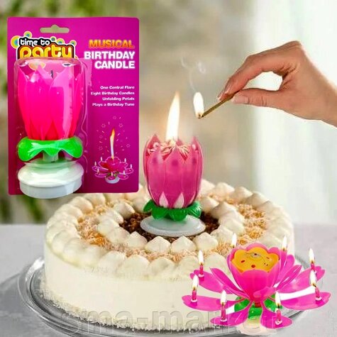 Музична свічка для торта Тюльпан Блістер різноколірна ПОВОРОТНА від компанії sma-market - фото 1