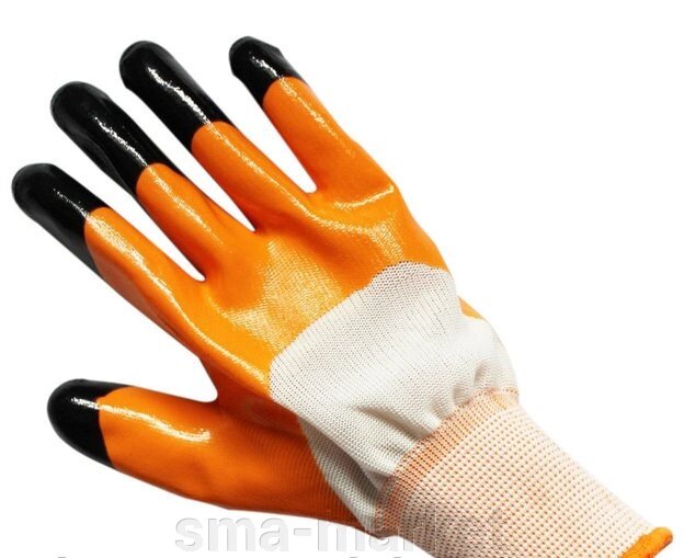Рукавички Нітрилові помаранчеві з Чорними Пальцями від компанії sma-market - фото 1