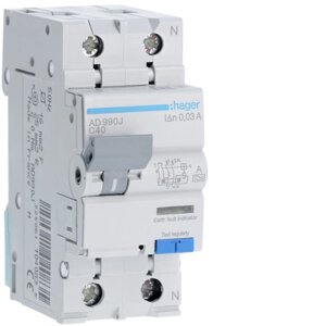 Диференційний автоматичний вимикач 1+N, 40A, 30 mA, С, 6 КА, A, 2м hager
