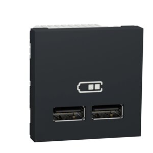 Розетка USB подвійна 2.1А 2 модулі антрацит. Unica New, Schneider electric