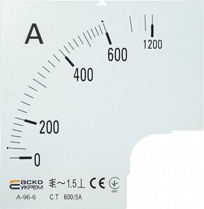 Шкала 600/5А до амперметра щитового А-96-6, АСКО
