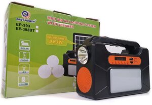 Кемпінговий ліхтар на сонячній батареї EASY POWER EP-393BT Bluetooth/MP3/FM/TF/USB/Power Bank/3 лампочки