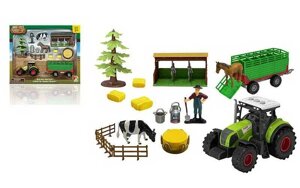 Трактор 550-6 K (12) 14 елементів, трактор з інерцією, на батарейках, фігурки тварин, фігурка фермера, в коробці