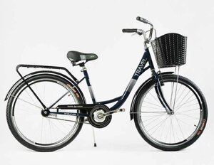 Велосипед міський Corso «TRAVEL» 26 TR-2470 (1) колір темно-зелений, одношвидкісний, сталева рама 16.5, корзина,