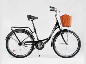 Велосипед міський Corso «TRAVEL» 26 TR-6391 (1) колір чорний, одношвидкісний, сталева рама 16.5, корзина, багажник