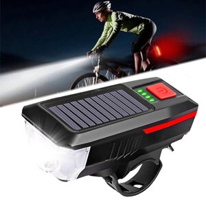 Велосипедний ліхтар з сонячною батареєю + дзвінок LY-17 з білим світлом (Передня фара для велосипеда)
