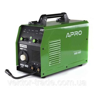 Зварювальний напівавтомат інверторний APRO MIG-160, 20-160А, ял. 4 мм, пр. 0.8-1мм 5 кг 2.5+1.5+3 м (набір кабелів)
