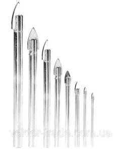 Свердло пікоподібне по склу та плитці 8 шт (4*60, 5*65, 2шт 6*68, 2шт 8*70, 10*85, 12*90 мм) GRANITE