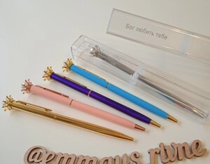 Кулькова ручка-викрутка з футляром (корона + перлина)