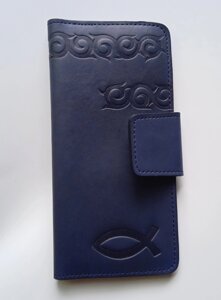 Шкіряний гаманець жіночий. Синій з тисненням