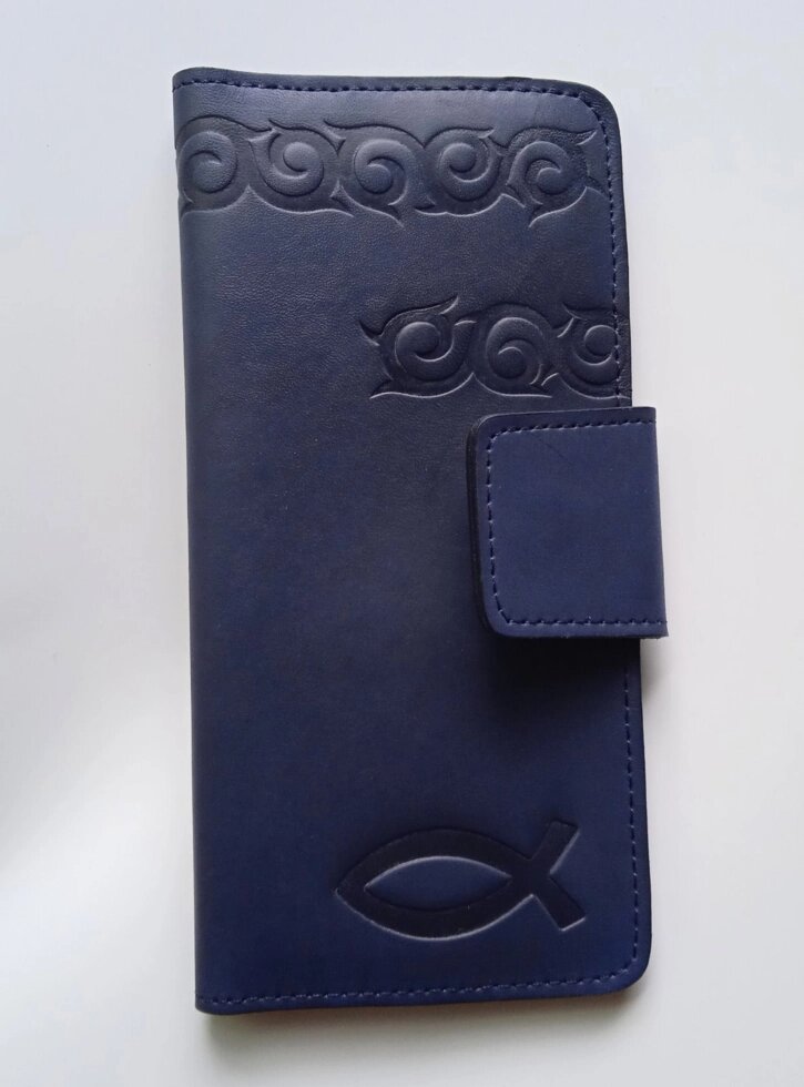 Шкіряний гаманець жіночий. Синій з тисненням від компанії Інтернет магазин emmaus - фото 1