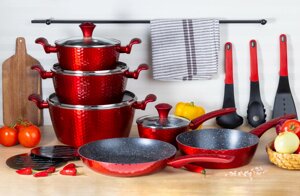 Набір кухонного посуду 15 предметів EDENBERG EB-5635 / Набір казанів + сковорідки з мармуровим покриттям
