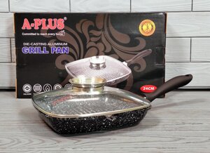 Сковорода — гриль із мармуровим покриттям 24 см A-Plus GP-1496 / Сковорідка з литого алюмінію
