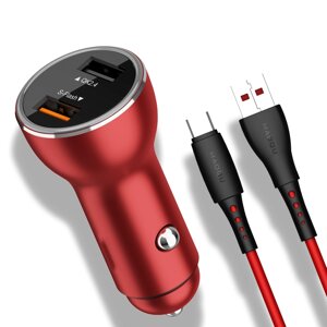 Автомобільний зарядний пристрій + кабель Warp Charge 2 USB 40 W (QK739) (red)