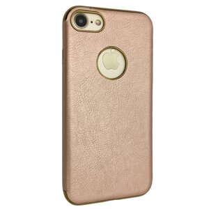 Чехол-накладка DK силикон хром борт кожа под лого для Apple iPhone 7 / 8 (rose gold)