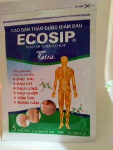 Лікувальний пластир EKOSIP екосип (В'єтнам) на травах та натуральних рослинах охолоджуючий, знеболюючий