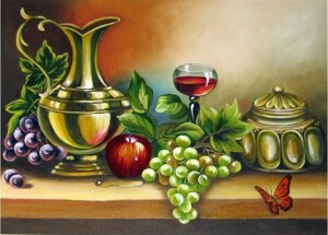 Набір для виготовлення картини стразами "Алмазна Мозаіка-Келих вина і фрукти Арт. DM-230 ТМ "Алмазна мозаїка"