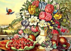 Набір для виготовлення картини стразами "Алмазна Мозаіка-Натюрморт фрукти і квіти Арт. DM-232 ТМ "Алмазна мозаїка"
