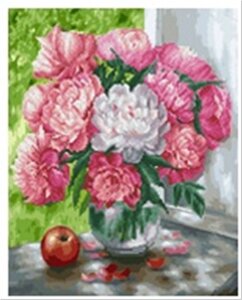 Набір для малювання картини "Алмазна картина розфарбування" Біло-рожеві півонії Арт. GZS1012 ТМ "Rainbow art"