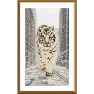 Набір для вишивання нитками на канві із фоновим зображенням СР6249 "Сніговий тигр"