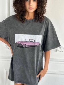 Жіноча  вінтажна футболка оверсайз принт автомобіль в Дніпропетровській області от компании сom.mode