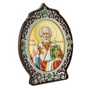 Ікона латунна на дереві Святий Миколай Чудотворець - 2.78.0905л
