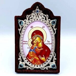 Ікона Латунь зображення Діви Володимир Сімейні дорогоцінні камені - 2.78.0625л